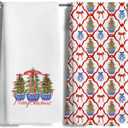 Blue and White Chinoiserie Christmas Tree Kitchen Towels Set of 2,Christmas Dish Towels for KitchenXmas Hand Towels for BathroomGrandmillennial Home Decor 16x24 Inch