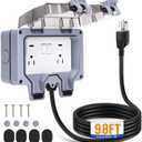 Outdoor Power Outlet,Outdoor Extension Cord Waterproof Double Wall Outlet Extender with On-Off Switch and Indicator LightExterior Electric External Power Outlet,Outside Outlet (9.8FT)