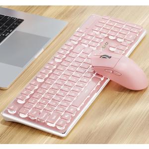 SEUNKWANG V3 Wireless Keyboard and Mouse with Single Backlit, Metal Panel, Bluetooth/2.4G Rechargeable Computer Keyboard and Mouse Combo Silent Lighted Full Size Cute Keyboards-Pink