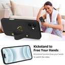 Fiyart Designed for iPhone 16 Case with Phone Holder Cute Love Hearts Pattern Slim Protective Camera Protection Cover with Wrist Strap Kickstand for Women Girls 6.1"-Black