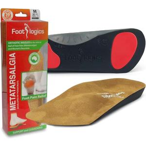 Footlogics 3/4 Length Orthotic Shoe Insoles with Built-in Raise for Ball of Foot Pain, Mortons Neuroma, Flat Feet - Metatarsalgia (S (Men's 6-7.5, Women's 7.5-9))