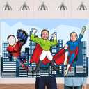 Superhero Photo Banner Backdrop Background Large Hero Face Photo Booth Props Fun Party Superhero Theme Decor for Birthday Party Favors Supplies Decorations