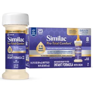 Similac Pro-Total Comfort Infant Formula With Iron, Gentle, Easy-to-Digest Formula, Has 2'-FL HMO for Immune Support, Non-GMO, Ready-to-Feed Baby Formula, 2-fl-oz Bottle, Pack of 8, Exp Date: July 01, 2026