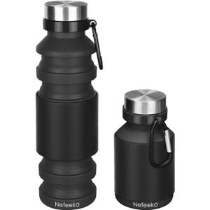 Nefeeko Collapsible Water Bottle, Reuseable BPA Free Silicone Foldable Water Bottles for Travel Gym Camping Hiking, Portable Leak Proof Sports Water Bottle with Carabiner