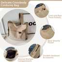 Corduroy Shoulder Tote Bag for Women Large Capacity Multi-Pocket Shoulder Bag Everyday Bag for Women Work Travel College Beige Everything Tote Bag