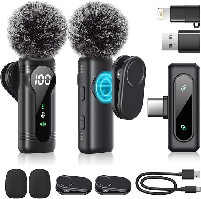 Newmight Wireless Lavalier Microphone Dual Set – Plug & Play Clip-on Mic with Auto Pairing, Magnetic Mount, Noise Cancelling, for iPhone, Android, USB-C Devices, YouTube, Podcast & Video Recording