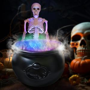 Halloween Decorations Indoor, Large Witches Cauldron with Skeleton & Fog Maker with Mist Diffuser, Black Plastic Cauldron Skeleton Halloween Party Decor for Home Room Mantel Table
