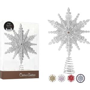Christmas Traditions 8 inch Silver Glittered Filigree Christmas Star Tree Topper Star/Home Dcor Ornaments (Silver)