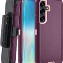 for Samsung Galaxy S25 Plus Case, with HD Tempered Glass Screen Protector, Heavy Duty Shockproof Drop Protective Rugged Tough Durable Phone Cover (with Belt Clip-Wine red/Pink)