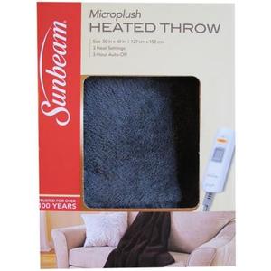 Sunbeam Electric Throw Royal Luxe Microplush Heated Blanket, 4 Heat Settings, 4-Hour Auto Shut-Off, Fast Heating, Warm and Cozy, Grey Rodeen Plaid, Queen, Dark Blue