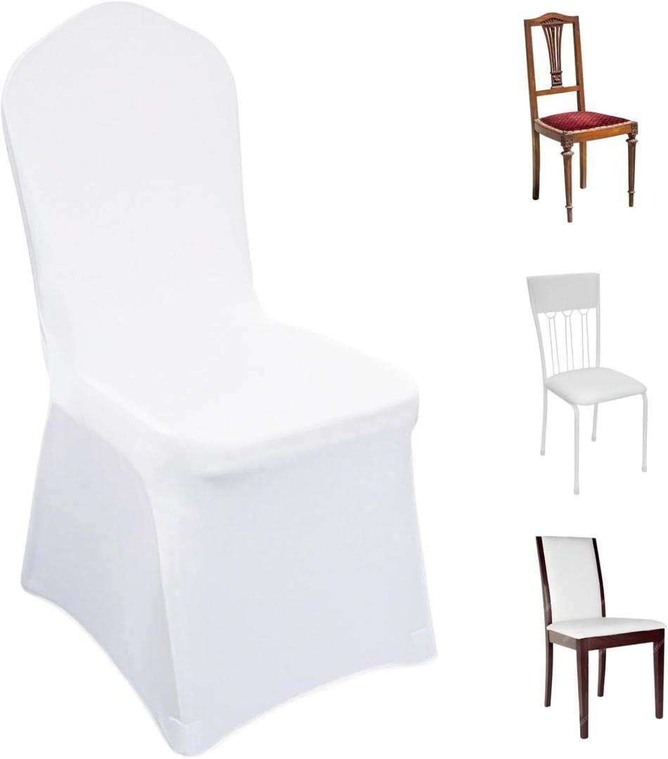 60 Pcs White Chair Covers for Dining Chairs Polyester Spandex Chair Covers Stretch Slipcovers Chairs Covers for Party Wedding Dining Banquet Event Chairs Covers