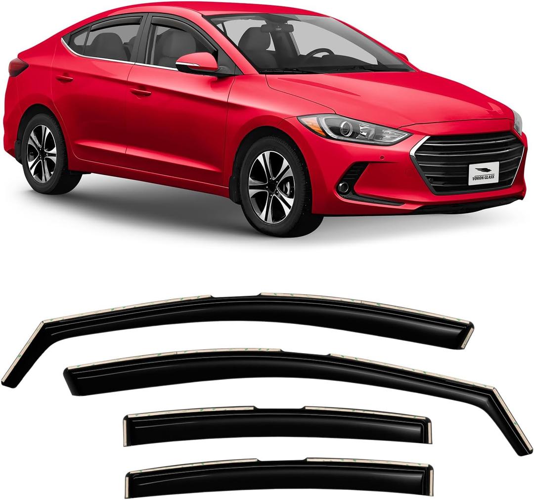 Voron Glass in-Channel Extra Durable Rain Guards for Hyundai Elantra 2017-2020 Sedan, Window Deflectors, Vent Window Visors, 4 Pieces - 220197