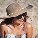 Hat Band for Cowboy Cowgirl, Turquoise Hand Made Replaceable Beaded Belt for Panama Fedora (Beige Star)