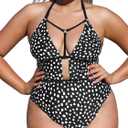 CUPSHE Plus Size Swimsuit for Women One Piece Bathing Suit Halter Cutout Strappy Irregular Dots Print, 3XL