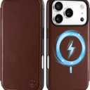 SHIELDON Slim Case Wallet for iPhone 17 Pro 6.3-inch 2025 | Genuine Leather, Flip Design, Wireless Charging, Magnetic, RFID Blocking Credit Card Holder, Full Protective Cover - Retro Coffee