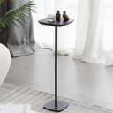 Small Pedestal Drink Table, Wooden Top Side Tables Martini Cocktail Drink Stand, Durable Square Tiny End Table Accent Table with Weighted Base for Living Room, Bedroom, Office, Small Spaces, Black (7.87")