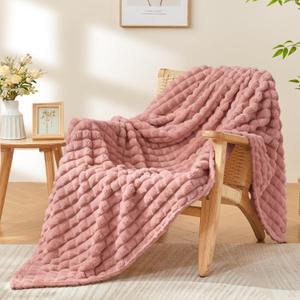 BEDELITE Dusty Pink Throw Blanket for Couch - Super Soft Lightweight 3D Checkered Fluffy Fuzzy Fleece Blanket, Luxurious Plush Cozy Blanket for Room Home Decor, 50x60 inches