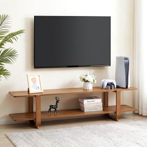 HollyHOME Bamboo TV Stand with Storage for TVs up to 65'', Modern Entertainment Center with 2 Open Shelf, Accent TV Media Console Table for Living Room, Bedroom, 55"(L), Walnut, Onesize