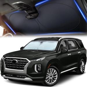 Windshield Sun Shade for Car, SUV & Truck  Patented Design Blocks 99% UV Rays & Heat | 240T Reflective Polyester Sunshade with Storage Bag | Keeps Vehicle Interior Cool | Universal Fit L(64" x 34")