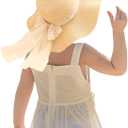 Kunyeah Kids Girl Summer Straw Hat Foldable Wide Brim Cap Sun Visor Hats Sun Protection Beach Hats Bowknot Floppy Cap (One Size, Beige)