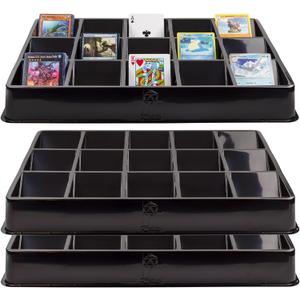 Toy Vault Trading Card Sorting Trays and Dealer Trays (3-Pack, 15-Slot); Large Black Card Tray Organizer for CCG Games and Board Games