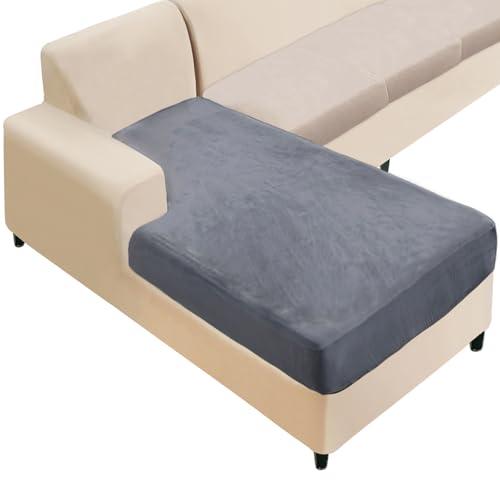 NAISI Sectional Couch Cover 1 Piece Velvet Separate Chaise Lounge Cover Soft Stretch Sofa Slipcovers for Left/Right Chaise Sectional Couch (Chaise Lounge, Dark Grey)