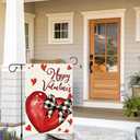 2 x Valentines Day Hearts Garden Flag 12x18 Inch Double Sided Small Burlap Love Red Buffalo Plaid Bowknot Holiday Heart Outside Yard Decoration (RMQ-925)