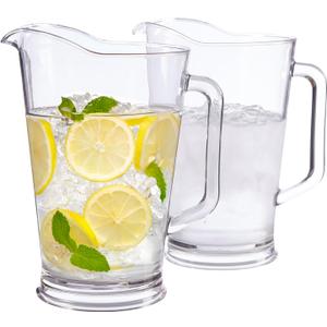 US Acrylic 64oz Bistro Clear Pitcher | Set of 2 Beer Pitchers | Reusable, BPAfree, Made in the USA, Indoor and Outdoor Pitcher Set for Water, Lemonade, Juice, Soda Pop, and Beer