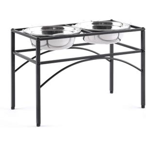 Funkeen Elevated Dog Bowls Raised Pet Feeder Cat Food & Water Diner Stand Set w/ 2 Removable Stainless Steel Bowls (2 Quarts/13.77" in Height)