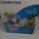 Comfort Zone 12" Table Fan with Adjustable Tilt, Wide Area Oscillation, Quiet Air Circulator Fan For Bedroom, 3 Speed Desktop Fan for Home Office, Push Button Controls, White