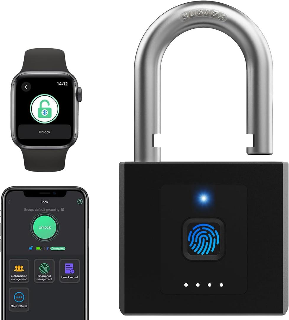 Gate Padlock Combination Padlock eLinkSmart Fingerprint Locker Lock Phone App Keyless Padlock Outdoor Waterproof Heavy Duty 1CM Shackle with 2600 Pounds Tensile Strength