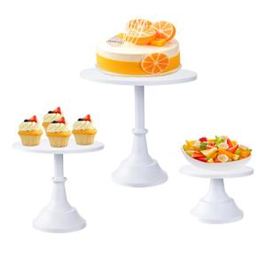 3 Set White Cake Stand，Display Plate Dessert Cupcake Pastry Candy for Party，Elegant Round Cylinder Columns tables for Weddings Cake Stands，Birthday Party