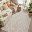 4x6 Area Rug for Living Room Beige Ivory Washable Bedroom Rug Non Slip Soft Modern Moroccan Neutral Shag Checkered Carpet Boho Dining Room Office Playroom Nursery