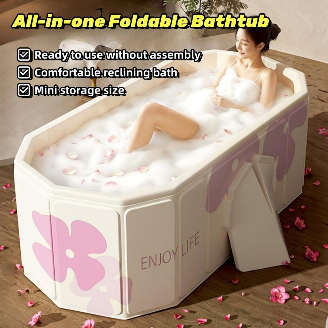 Foldable Bathtub for Adult 59'in Foldable Collapsible tub Portable Bathtub for Bathroom Folding SPA Tub for Shower Stall, Ideal for Small Spaces Folding Tub (Golden, XXL: 59"L x 33.8"W x 21.6"H)