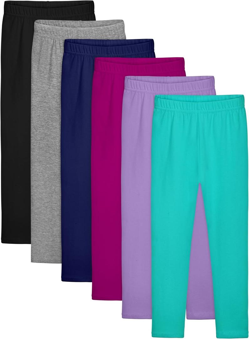 Resinta 6 Pack Girls Cotton Leggings Kids Pull On Leggings Elastic Waistband Stretchy Full Length Footless Soft Tights Pants, 7-8 Years