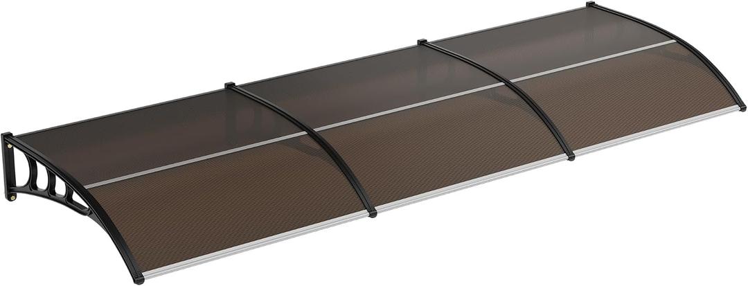 40''x120'' Door Window Awning Canopy, Polycarbonate Exterior Awning with Plastic Steel Bracket, UV Rain Snow Sun Protection, Weatherproof Awning for Door Entrance Window, Brown