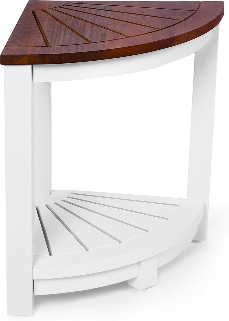 Corner Shower Bench - 16.5" H x 12.8" L - Non-Slip & Waterproof Wooden Shower Bench - Adjustable Feet Shower Seat - Shower Stool for Shaving Legs or Use as Shower Caddy