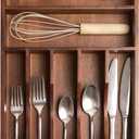 KitchenEdge Silverware Organizer - Cutlery, Flatware, and Utensil Holder for Kitchen Drawers, Fixed 10.5 Width, 7 Storage Compartments, Non-Slip Feet, Rounded Corners, Acacia Wood
