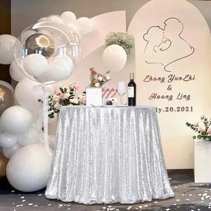 PartyDelight 70" inch Silver Sequin Tablecloth Round Wedding, Party, Christmas Decorations