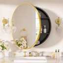 TETOTE Gold Round Bathroom Medicine Cabinet with Mirror 24 x 24 Metal Framed Medicine Cabinet with Storage Adjustable Shelves Farmhouse Wall Mirror with Storage Surface Mounted