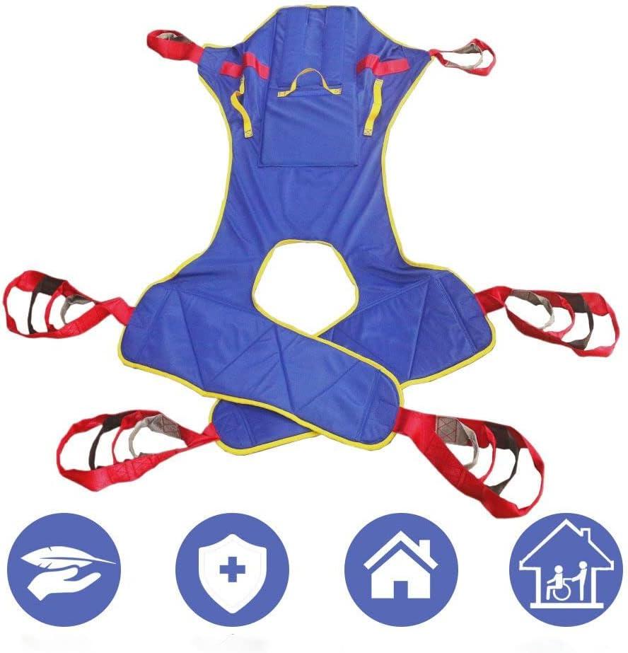 Full Body Patient Lift Sling, Head and Back Support, Toileting Transfer Slings, Split Legs with Commode Opening, 5 Handles, 6 Straps, Lifting Sling Medium Compatible with Various of Lifts (Medium)