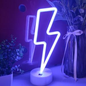 JYWJ Lightning Neon Sign With Holder Base,USB or 3-AA Battery Powered Neon Light,LED Desktop Wall Decoration,Various Parties,Decoration Of Business Premises(Blue)