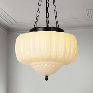 14" Vintage Milk Glass Pendant Light, Mid-Century Modern Schoolhouse Ceiling Chandelier, Vintage White Opal Flush Hanging Fixture for Kitchen Island, Dining Room, Bedroom, Living Room