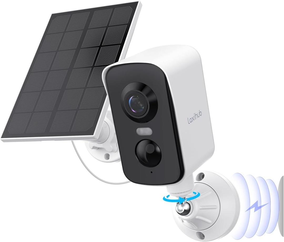 Arenti Solar Camera Outdoor Wireless, 3MP 2K with 340° Pan, PIR Detection, Color Night Vision, 2-Way Audio, Battery with Solar Powered Wireless Cameras for Home Security Outdoor, Works with Alexa