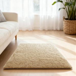 3x5 Rugs for Bedroom, Fluffy Area Rugs for Living Room, Small Fuzzy Shag Soft Non-Slip Carpet for Kids Girls and Boys Nursery Dorm Indoor Room Home Decor (3ft X 5ft, Light Tan)