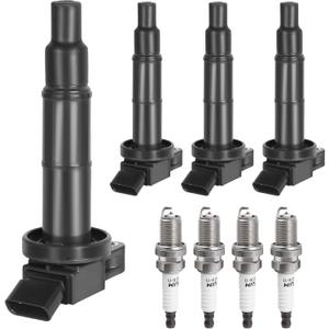 Ignition Coil Pack & Spark Plugs Compatible with 2.4L 2002-2010 Toyota Camry, 2001-2008 Rav4, 02-06 Solara, 01-07 Highlander, 09-10 Corolla Matrix Pontiac Vibe, 05-10 Scion tC, 10-12 Lexus HS250h