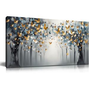 SIXTTART Butterfly Wall Art for Bedroom - Tree Wall Art Canvas for Living Room - Home Office Decor Women Size 20" x 40"