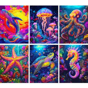 Upigi Sea Animals Diamond Painting Kits for Adults,DIY 5D Diamond Art Kits for Beginners,Round Full Drill Gem Art Crafts Kit for Home Wall Decor 12 x 16 Inch (6 Pack Sea Animals)