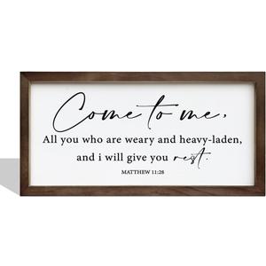 Come to Me Sign, Christian Decor Sign, Framed Wall Plaque Sign, Matthew 11:28 Scripture, Bible Verse Wood Sign, Family Room Decor, Living Room Decor, Christian Gift for Him Her