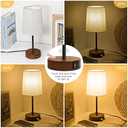 Modern USB & Type-C Bedside Lamp with Touch Control, Dimmable Table Lamp with White Fabric Shade Enhanced with Gold Threads, Includes LED Bulb - Ideal for Bedroom, Office, Dorm